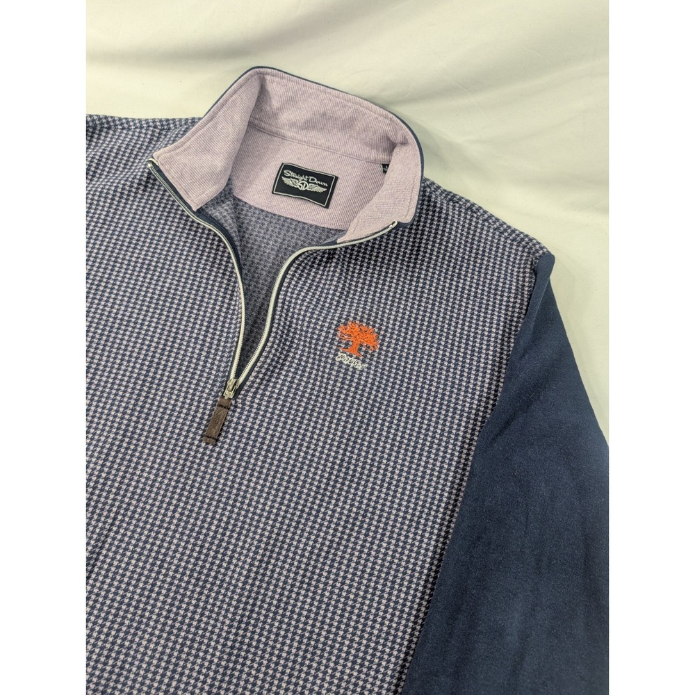 Straight Down Oak Tree Soft Cotton Hounds tooth Blue Pullover Sweater Large